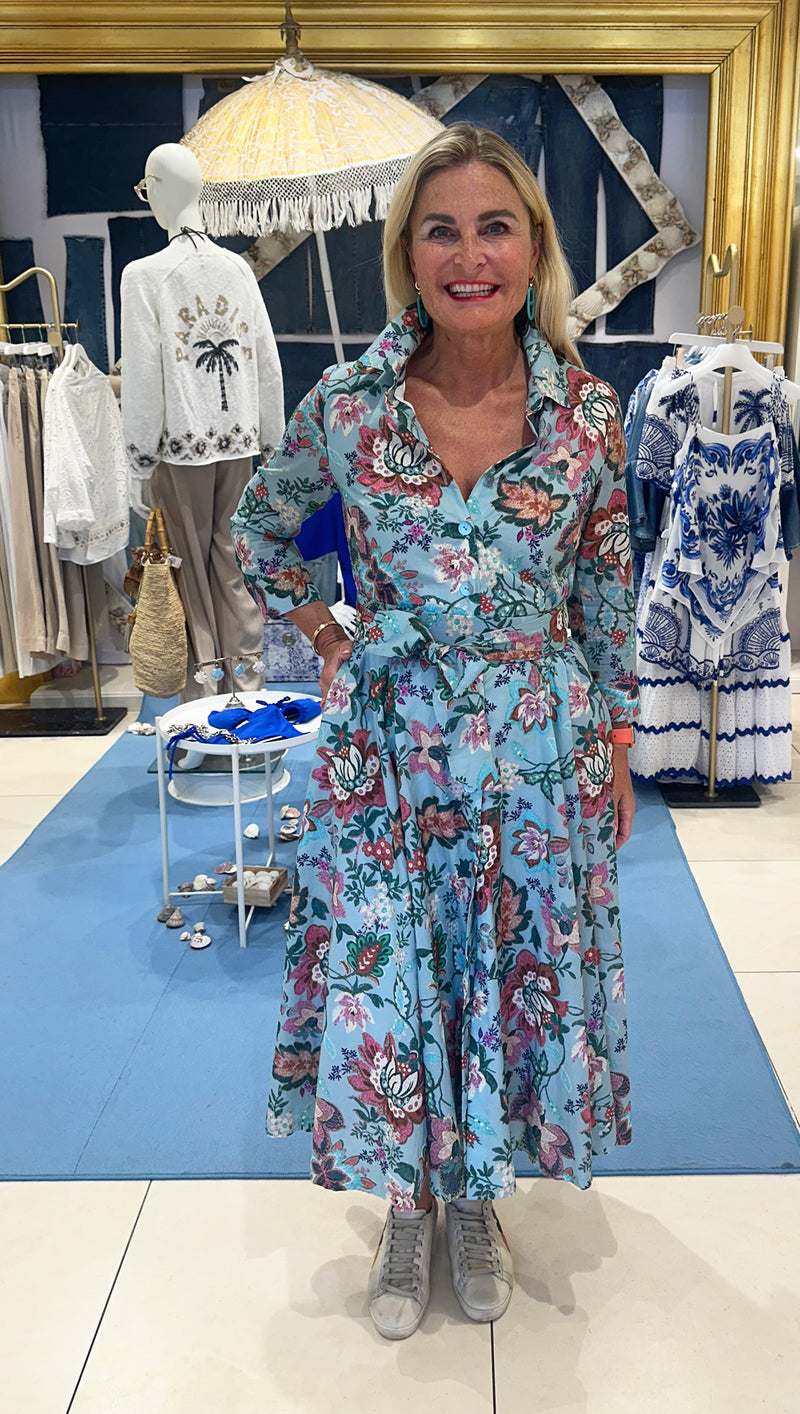Kleid „Blumen“ Blau | Multicolor