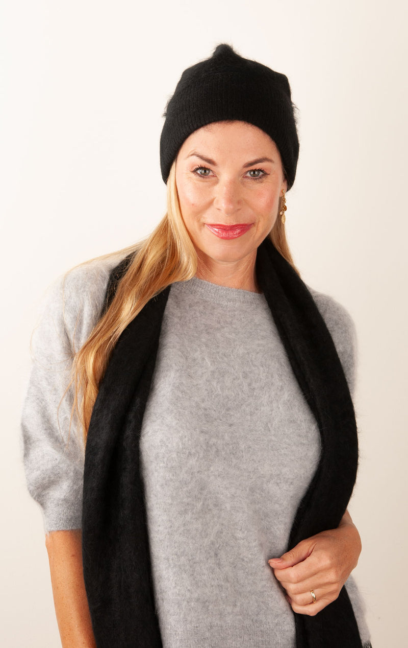 fleur Kaschmir Mütze Schwarz