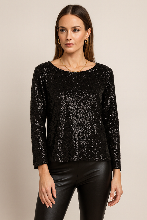 Pailletten Shirt Schwarz