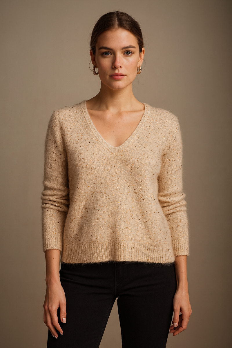 Pullover „Pailletten“ Beige