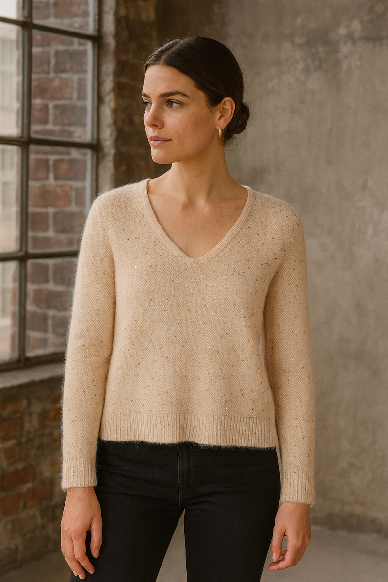 Pullover „Pailletten“ Beige