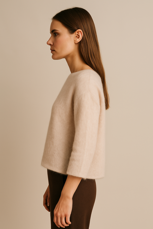 Kaschmir Pullover „Fell-Optik“ Beige