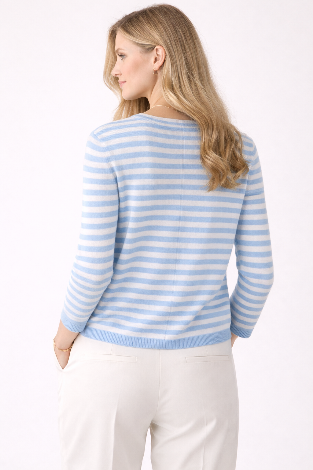 Kaschmir Pullover „Streifen“ Hellblau | Weiß