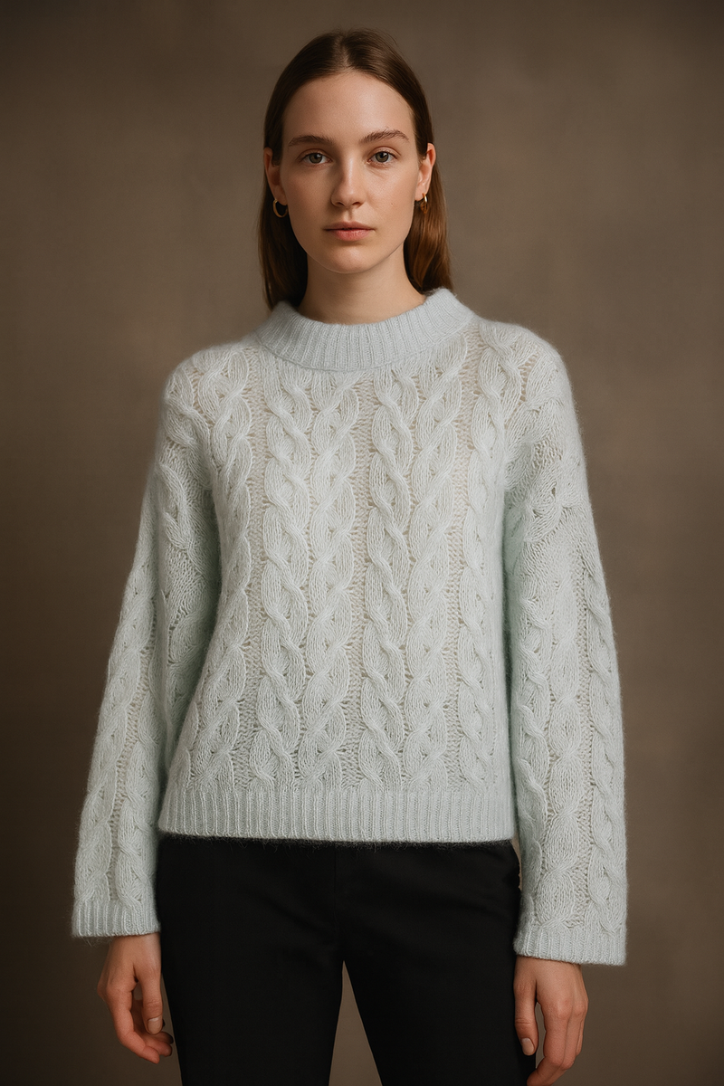 Pullover „Zopfstrick“ Eisblau