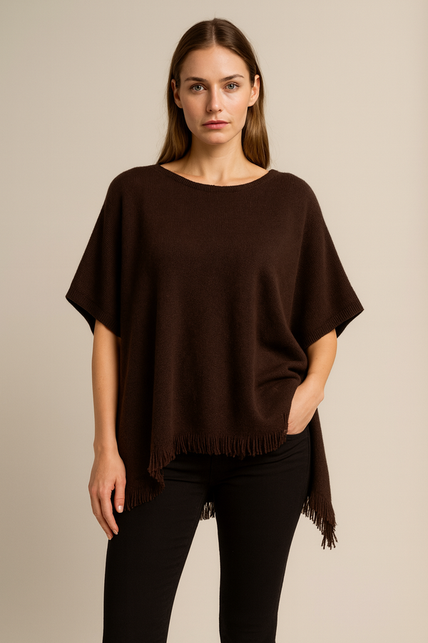 Kaschmir Pullover „Poncho Cut“ Schokobraun