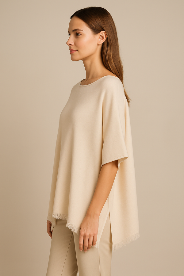 Kaschmir Pullover „Poncho Cut“ Creme