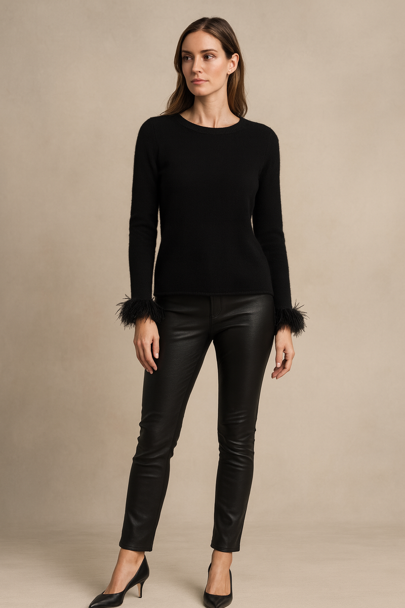 Kaschmir Pullover „Feder“ Schwarz