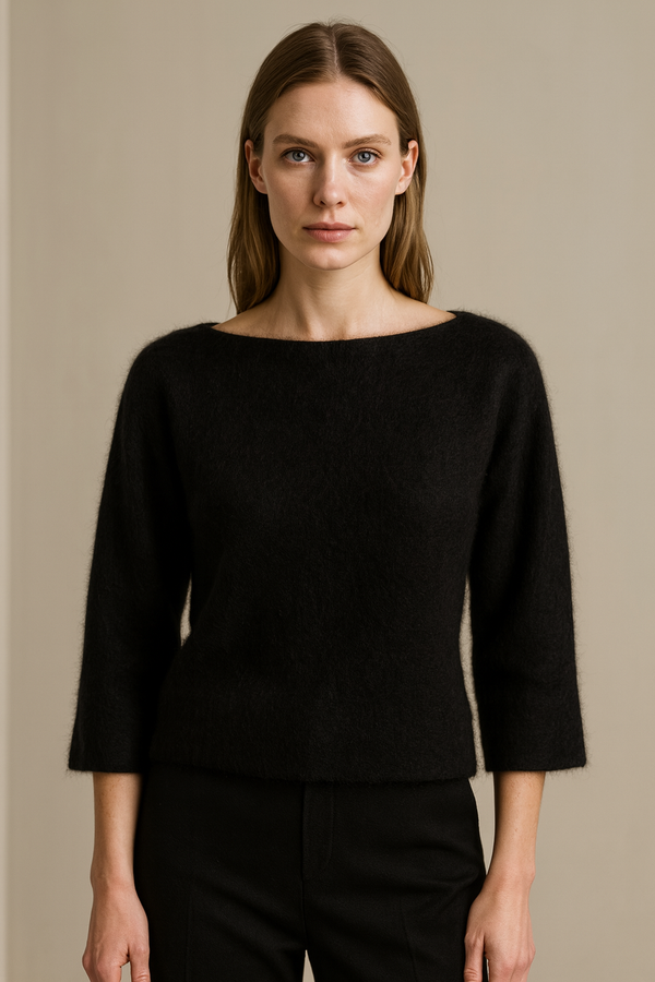 Kaschmir Pullover „Fell-Optik“ Schwarz
