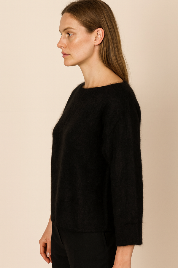 Kaschmir Pullover „Fell-Optik“ Schwarz