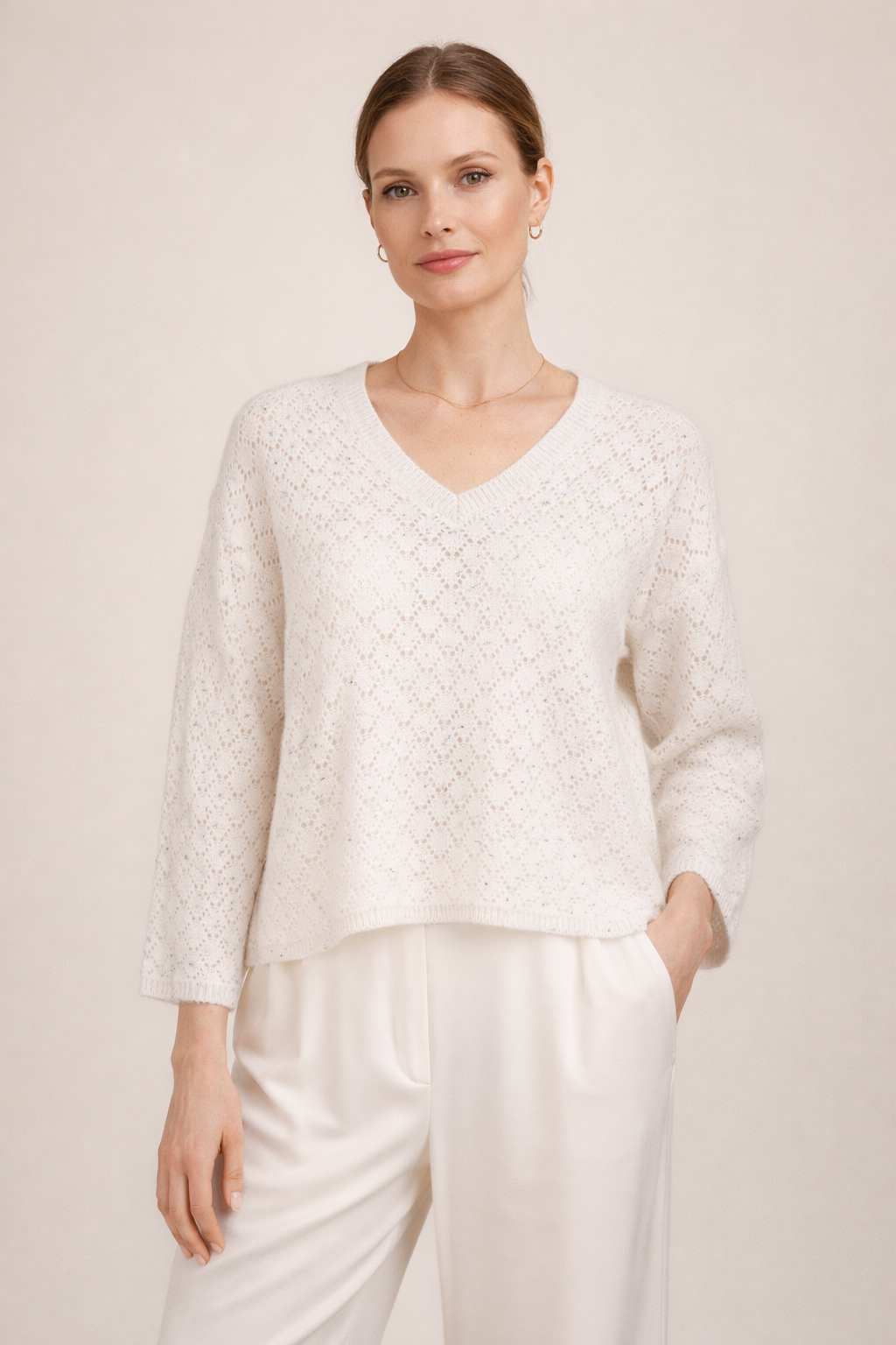 Pullover „Pailletten“ Offwhite