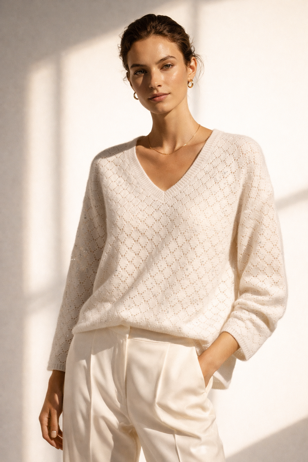 Pullover „Pailletten“ Offwhite