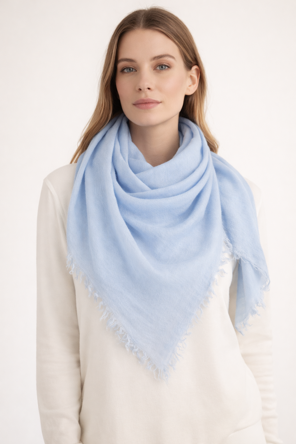 Kaschmir Viereckstuch Hellblau