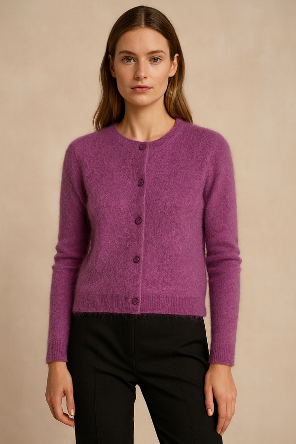 Kaschmir Strickjacke „Fell-Optik“ Beere
