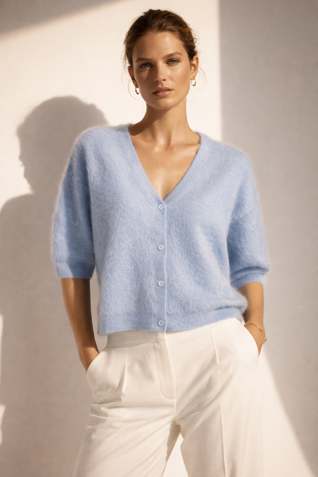 Kaschmir Strickjacke „Fell“ Hellblau