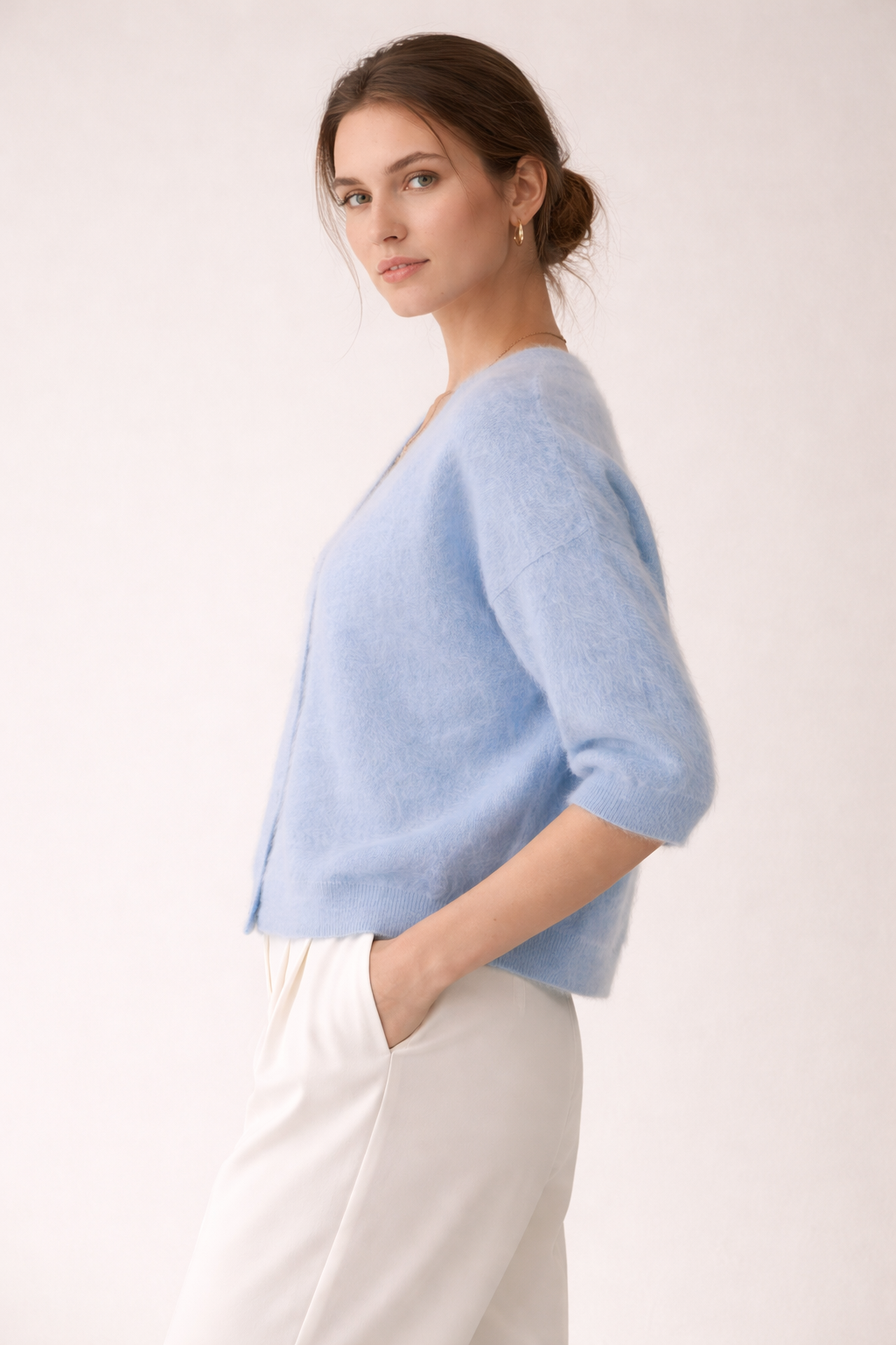 Kaschmir Strickjacke „Fell“ Hellblau
