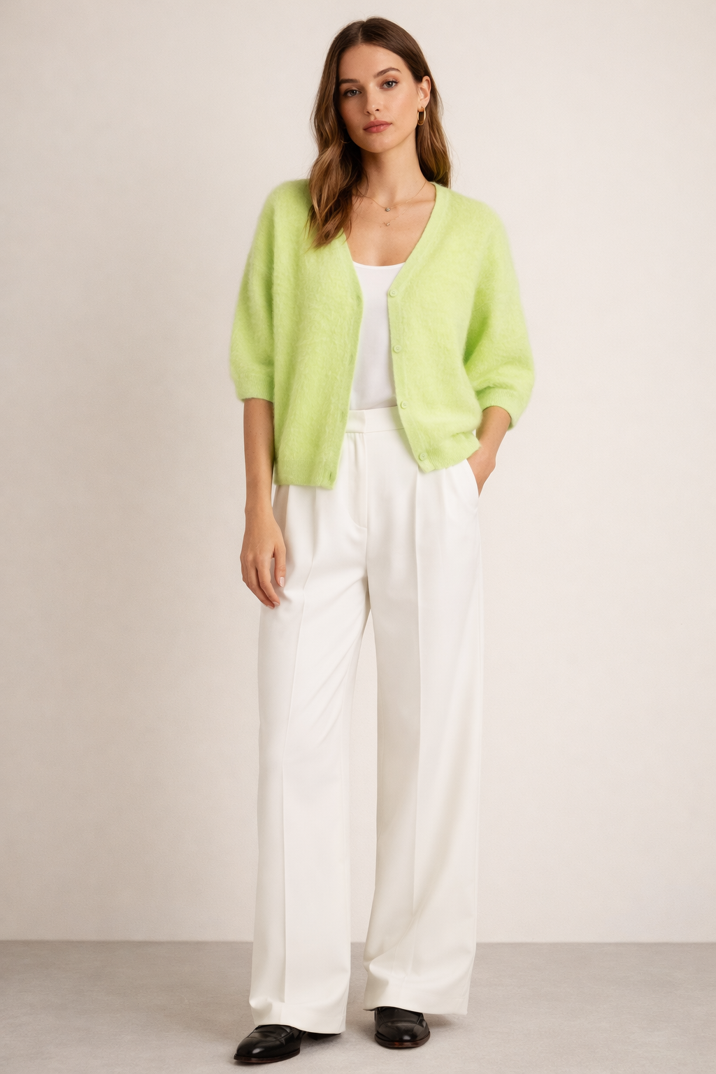 Kaschmir Strickjacke „Fell“ Limettengrün