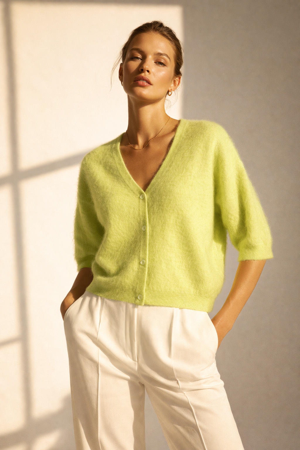 Kaschmir Strickjacke „Fell“ Limettengrün