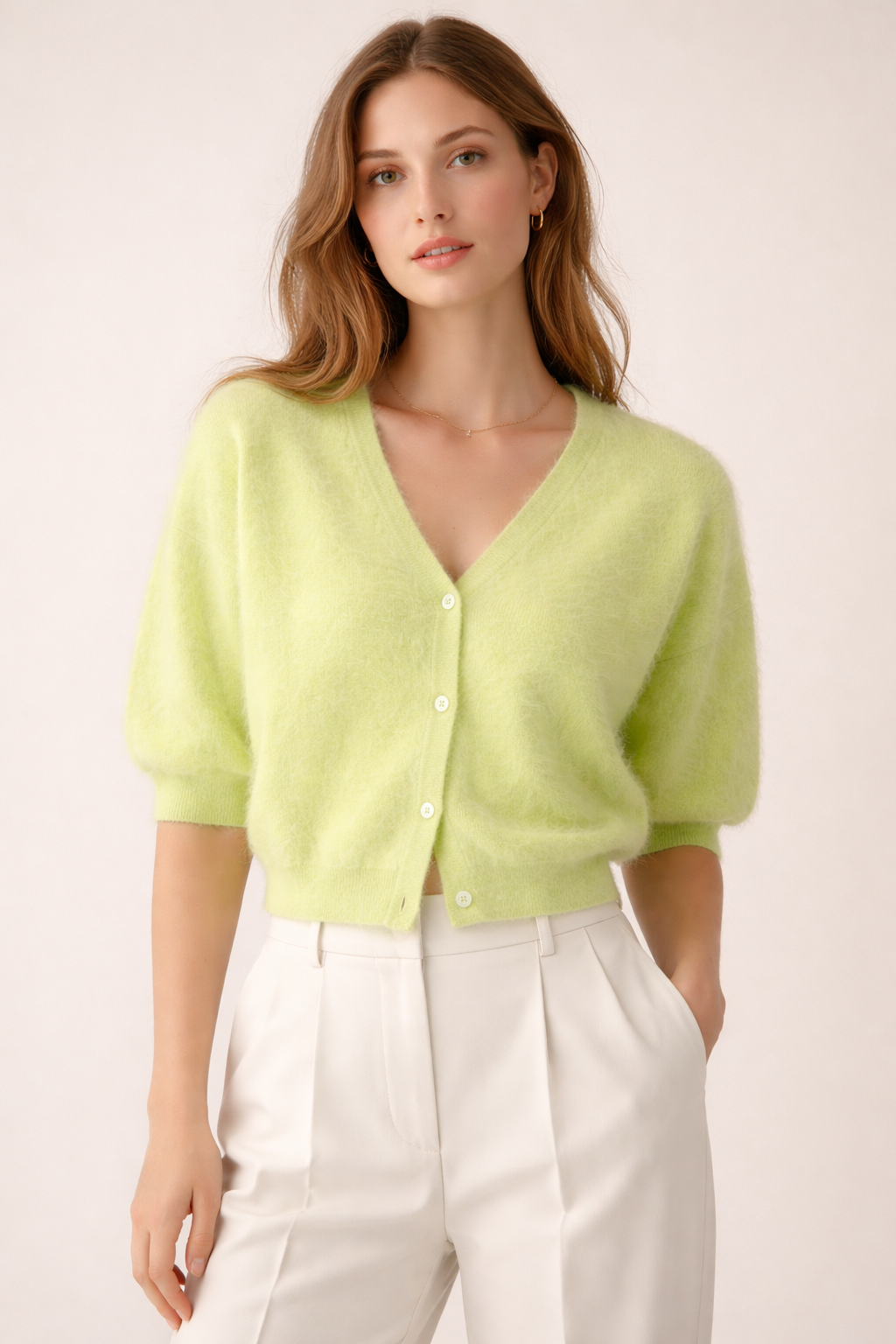 Kaschmir Strickjacke „Fell“ Limettengrün