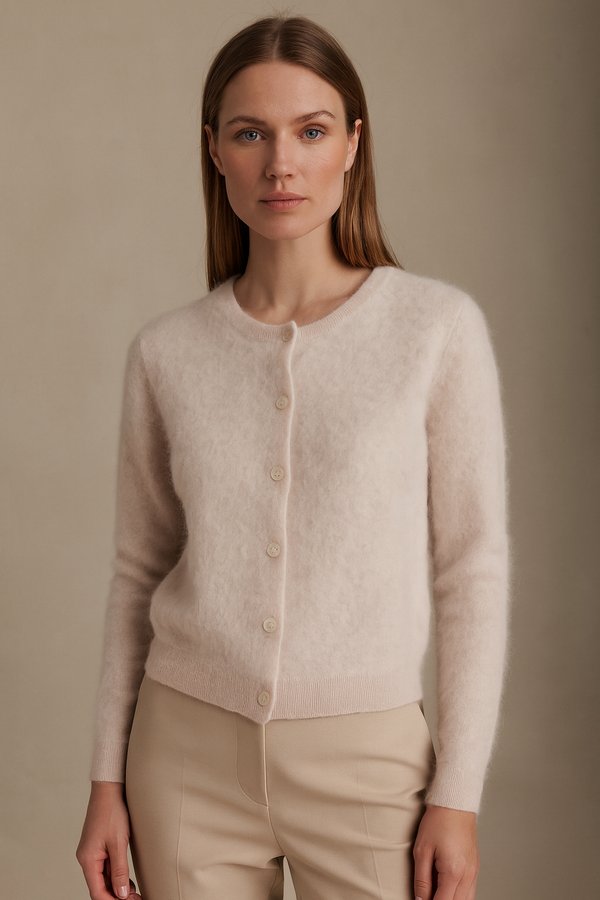 Kaschmir Strickjacke „Fell-Optik“ Beige