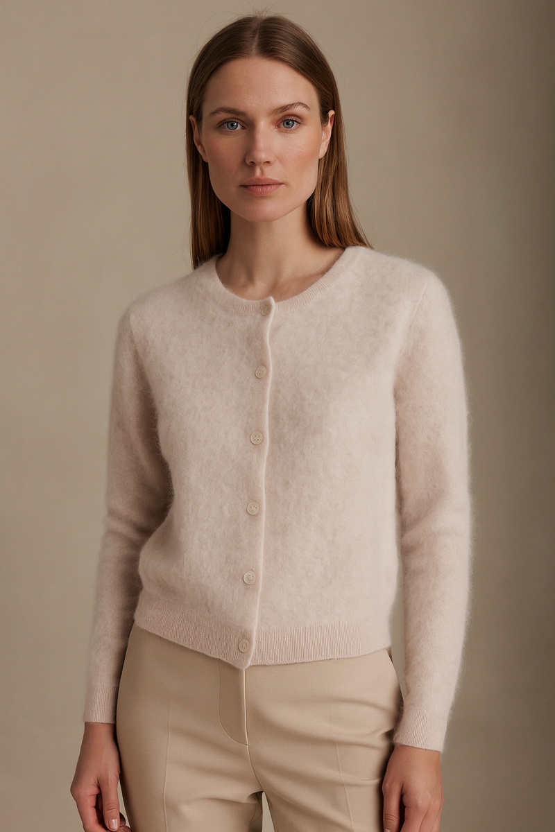 Kaschmir Strickjacke „Fell-Optik“ Beige