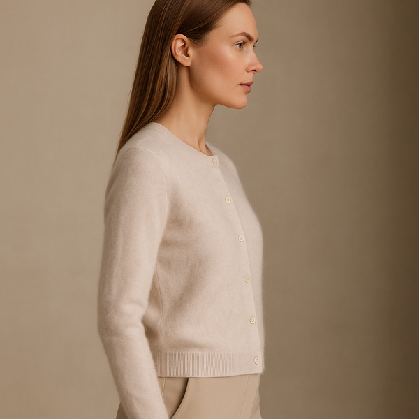 Kaschmir Strickjacke „Fell-Optik“ Beige