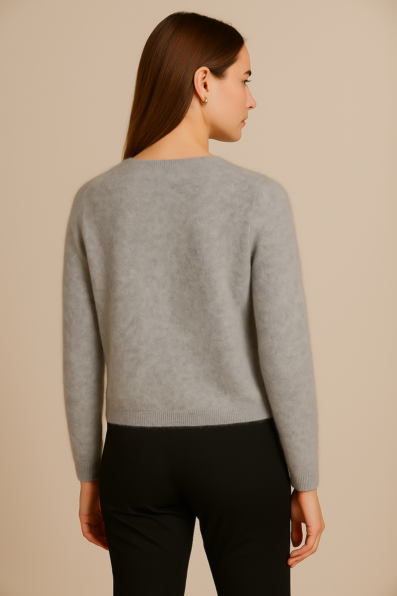 Kaschmir Strickjacke „Fell-Optik“ Melange Grau