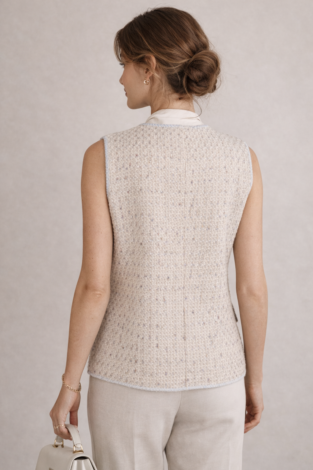 Bouclé-Weste Beige | Hellblau
