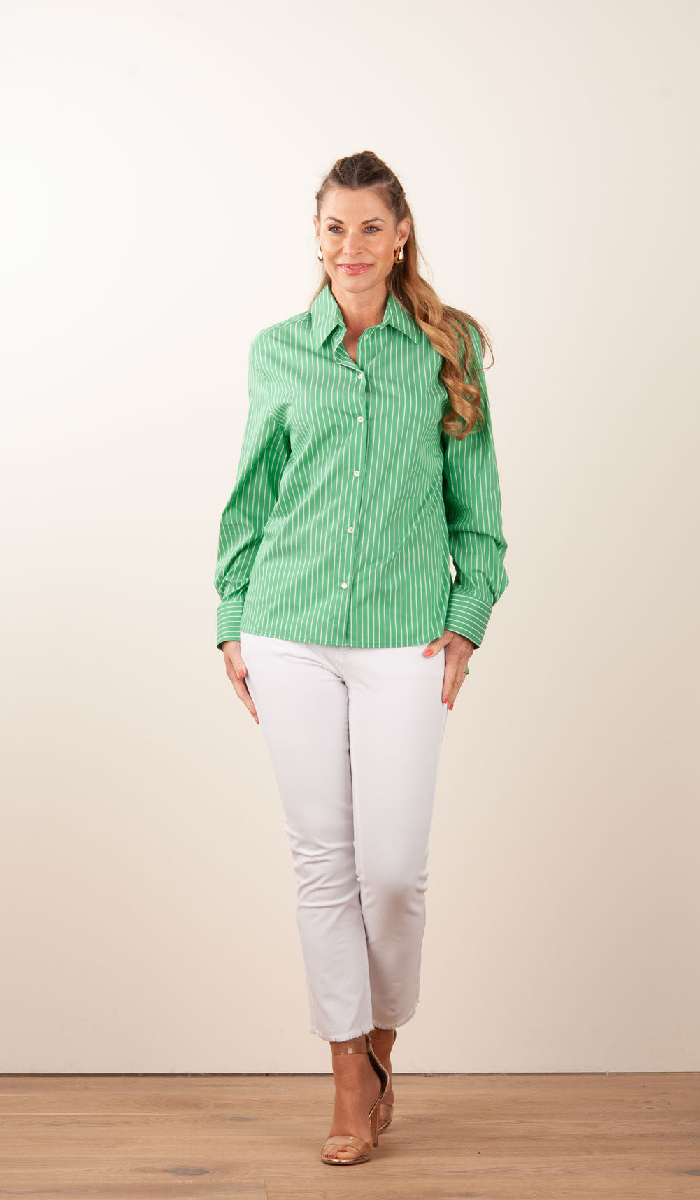 Bluse „Streifen“ Grün | Weiß