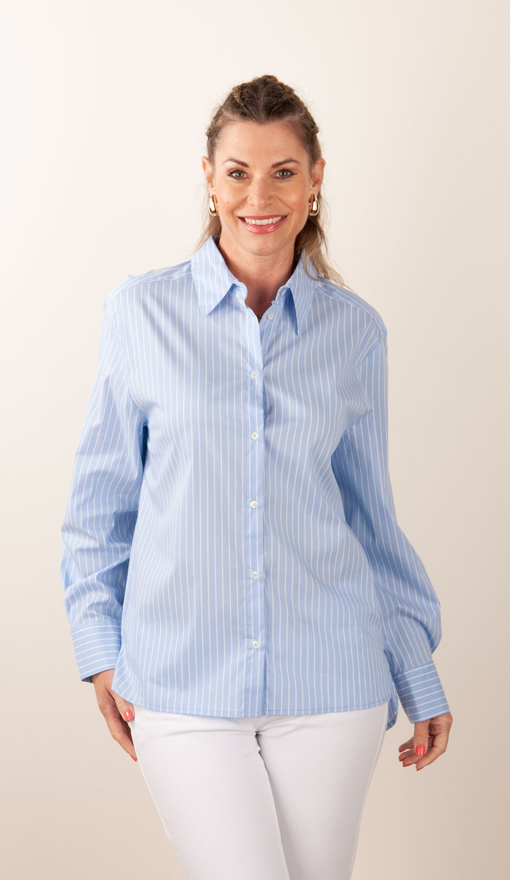 Bluse „Streifen“ Hellblau | Weiß