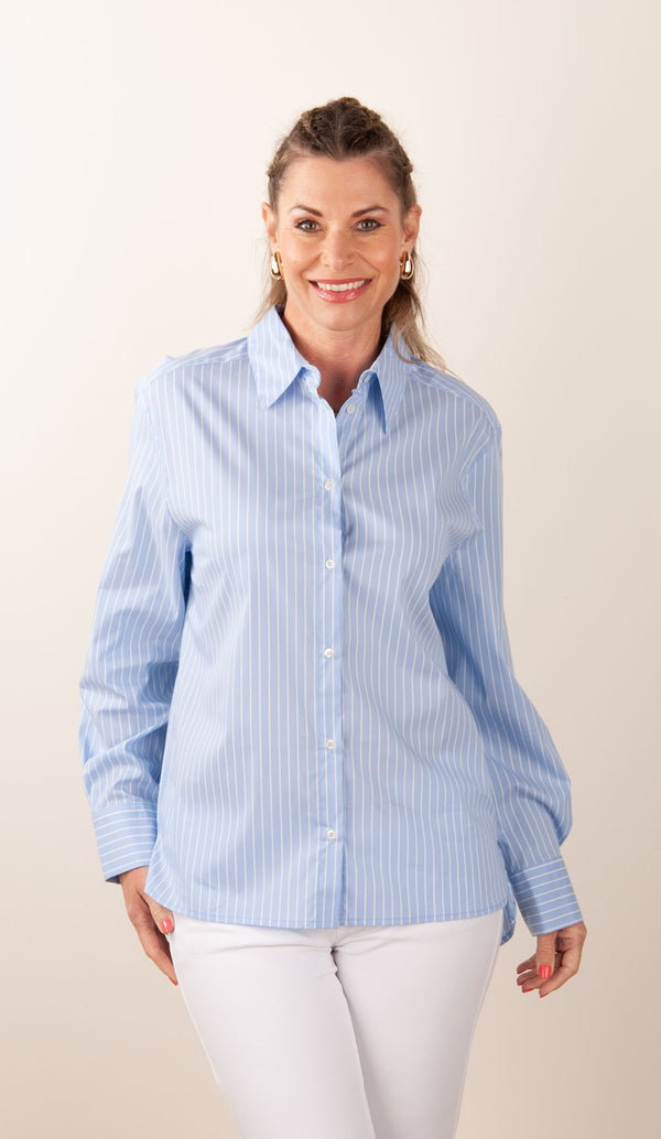 Bluse „Streifen“ Hellblau | Weiß