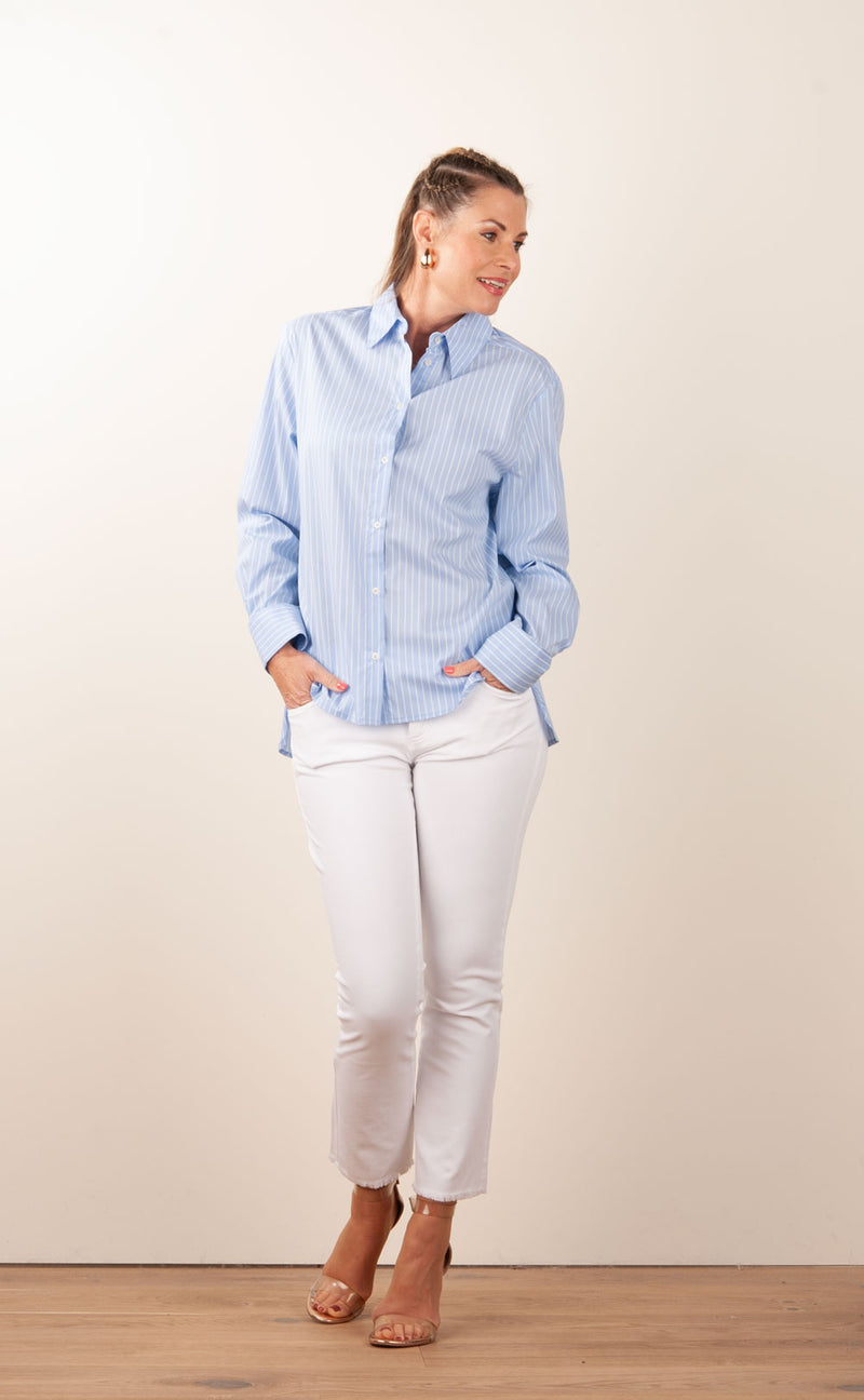 Bluse „Streifen“ Hellblau | Weiß