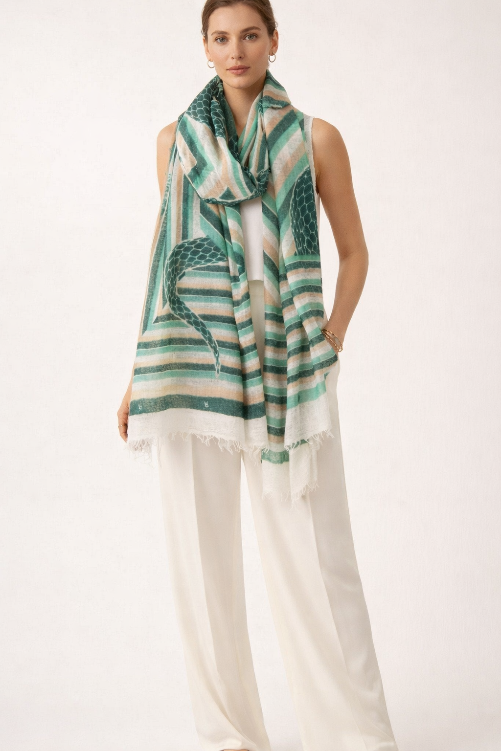 Schal Grün | Beige | Multicolor