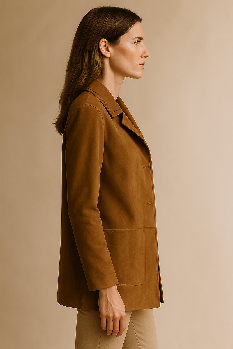 Veloursleder Jacke Cognac