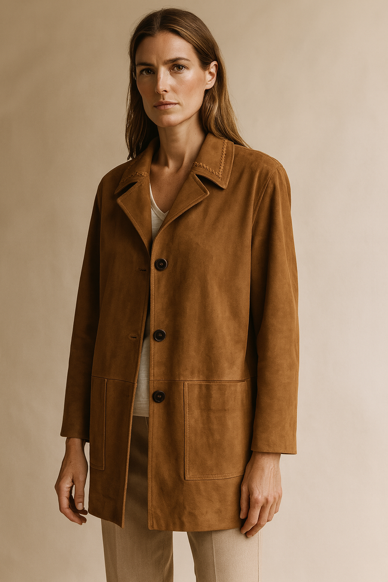 Veloursleder Jacke Cognac