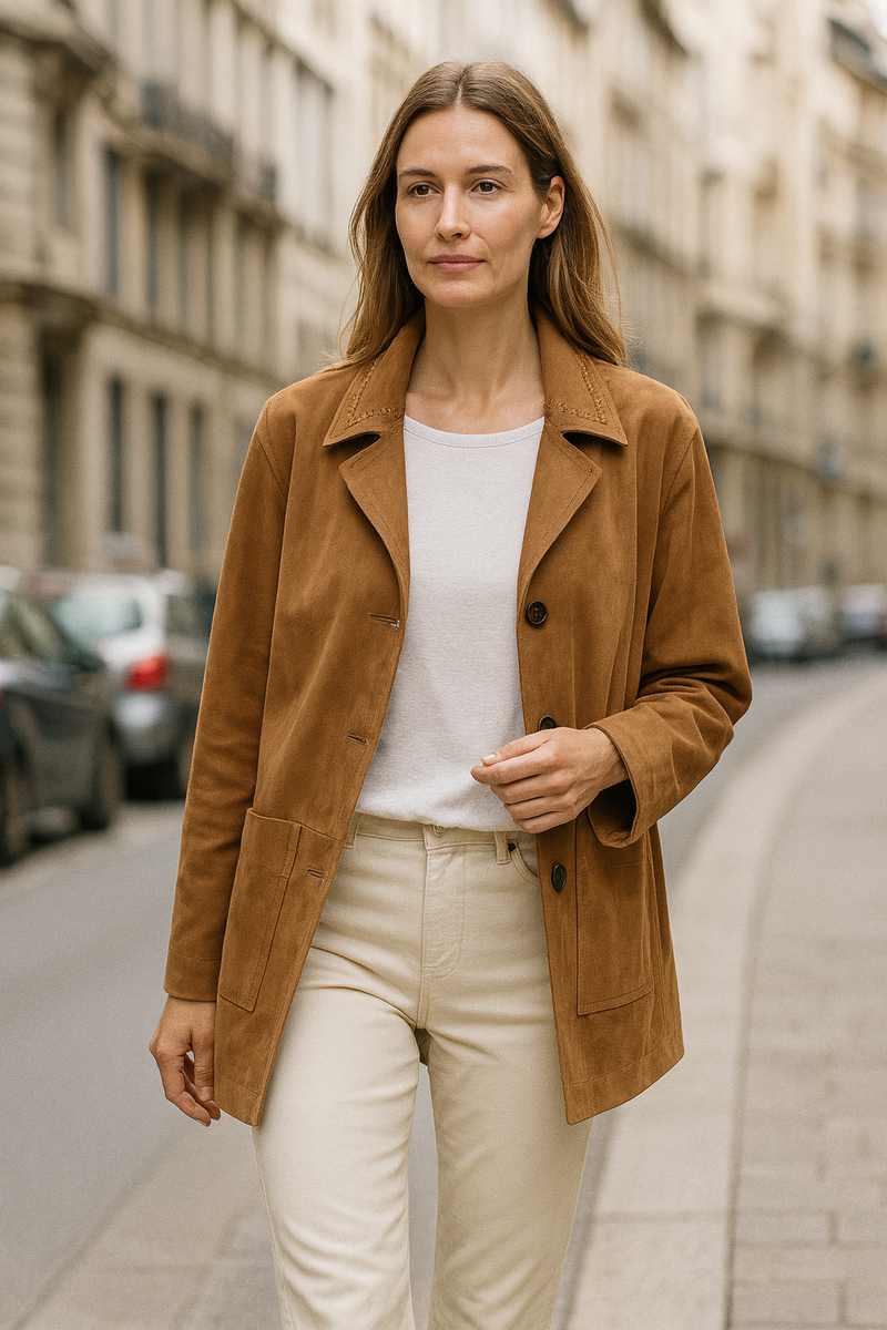 Veloursleder Jacke Cognac