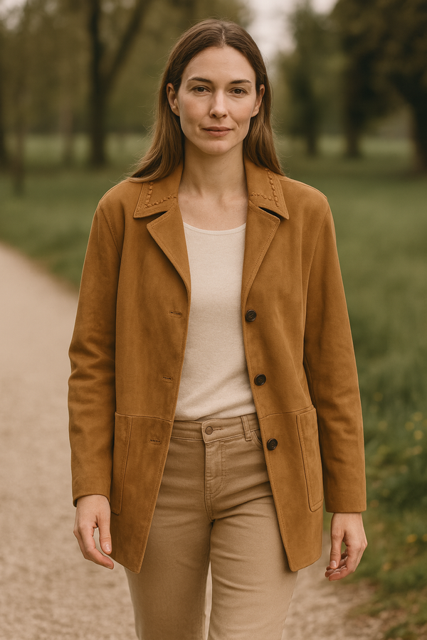 Veloursleder Jacke Cognac
