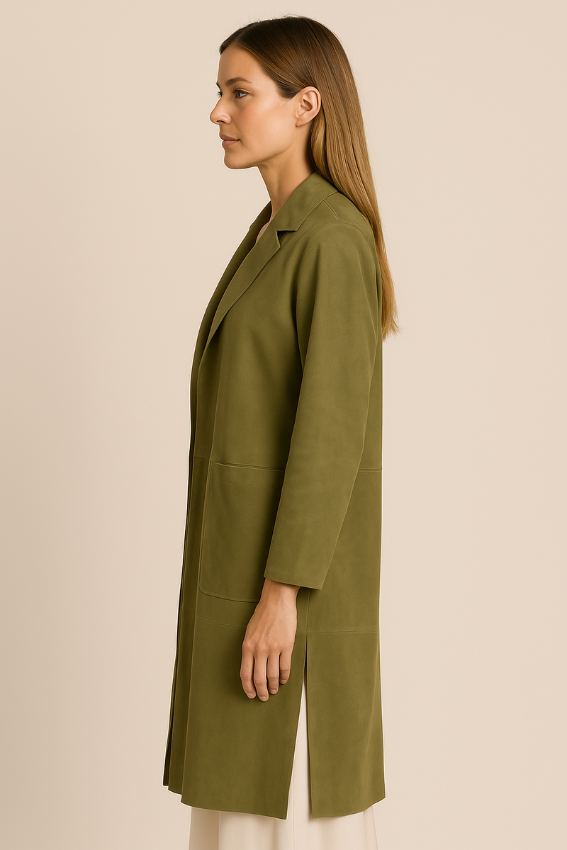 Veloursleder Mantel Pistazie