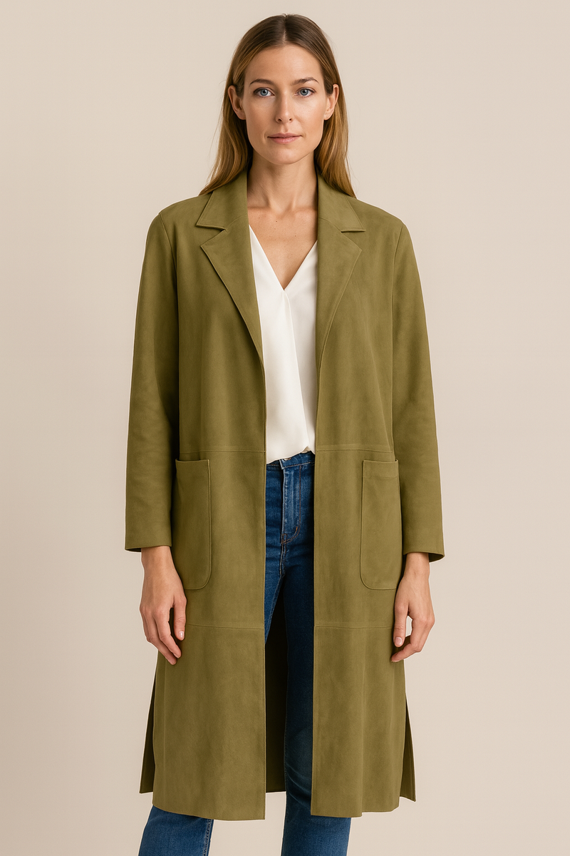 Veloursleder Mantel Pistazie