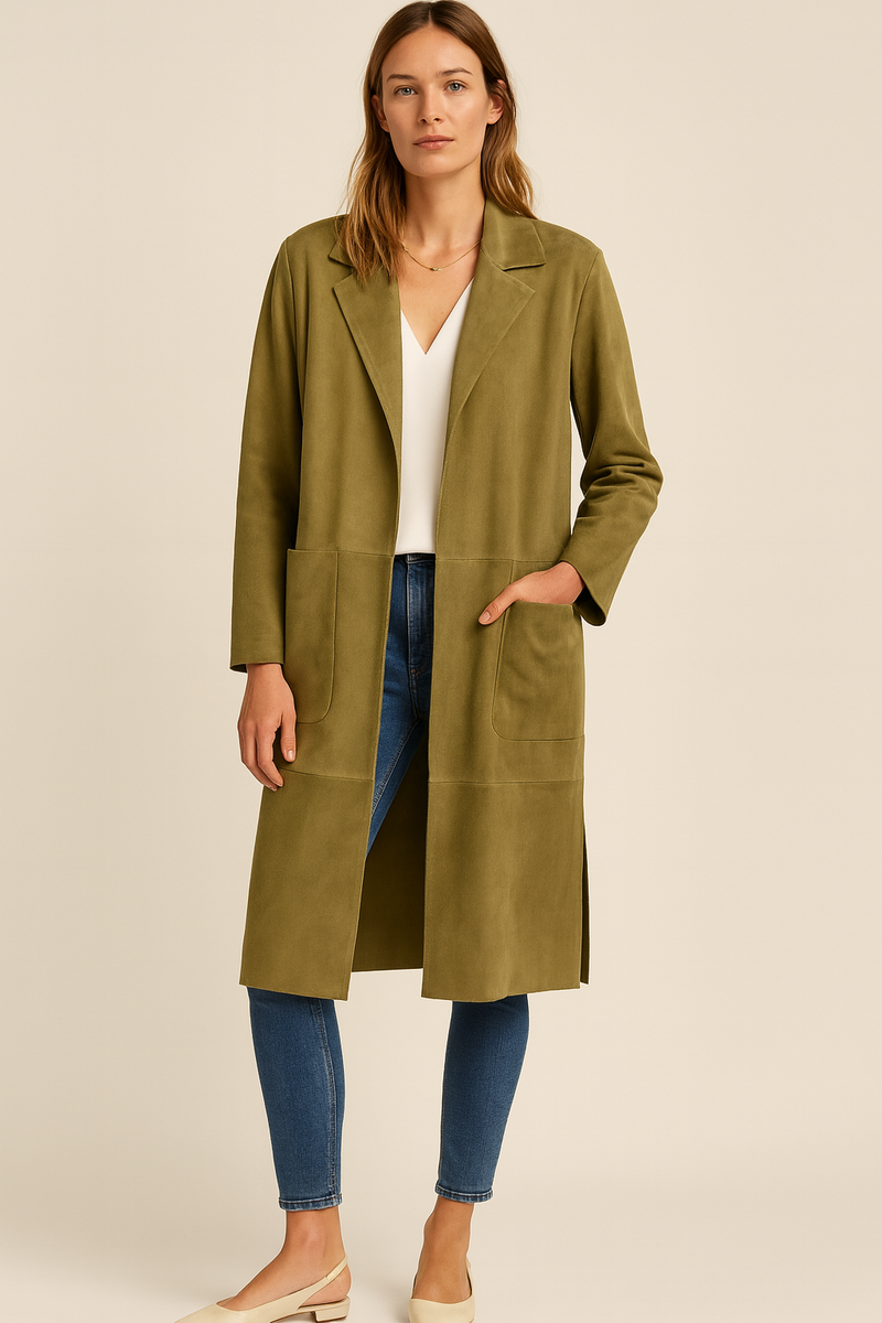 Veloursleder Mantel Pistazie