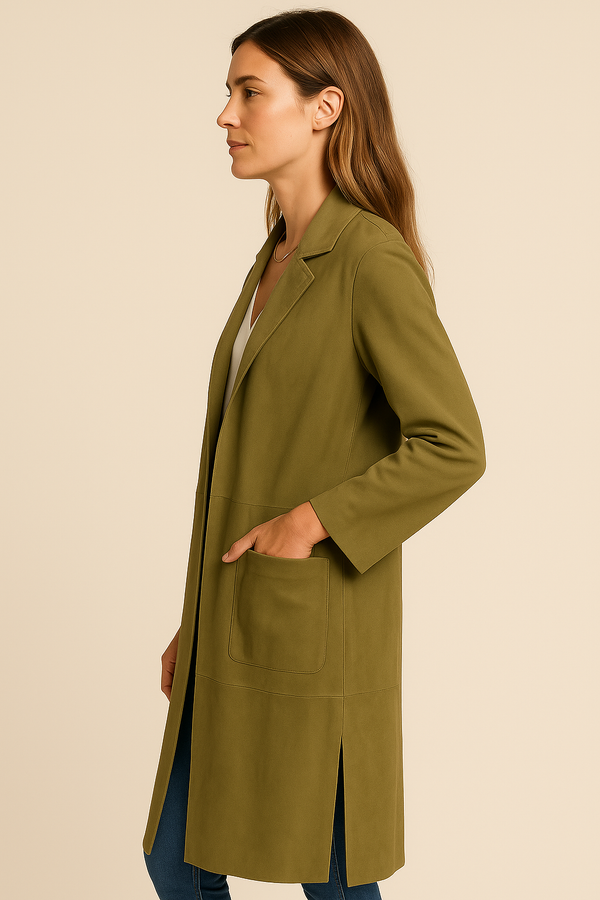 Veloursleder Mantel Pistazie