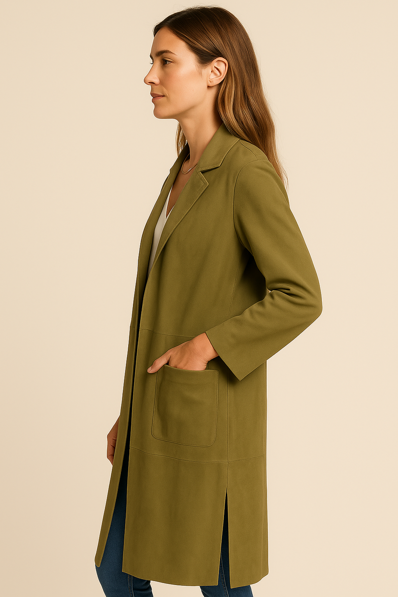 Veloursleder Mantel Pistazie