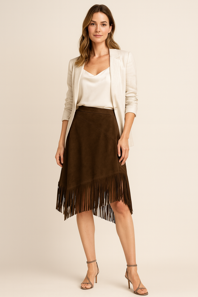 Veloursleder Rock Schlammgrün