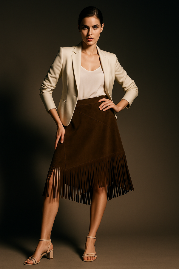 Veloursleder Rock Schlammgrün