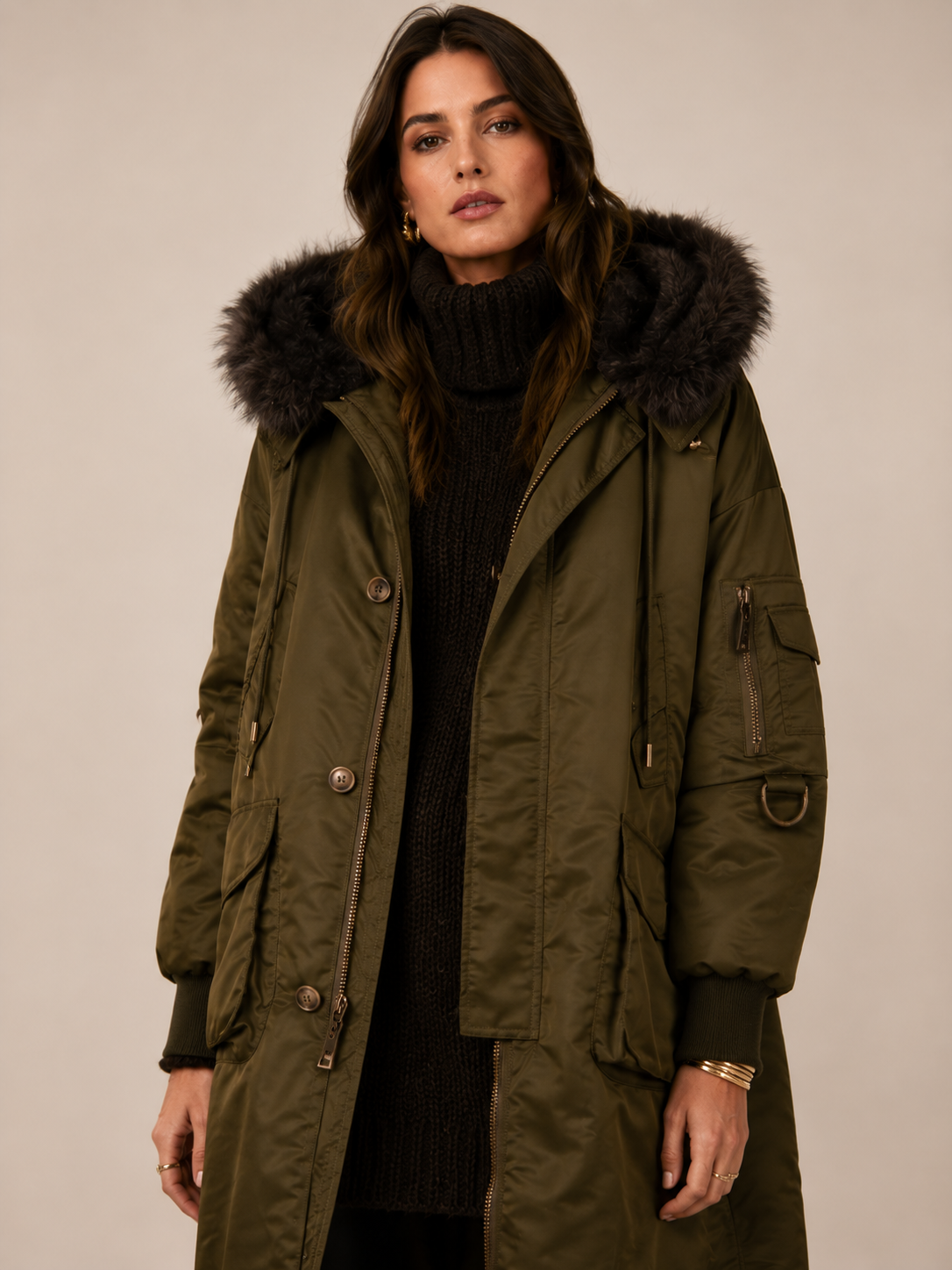 Urbaner Utility-Chic Mantel Olivgrün