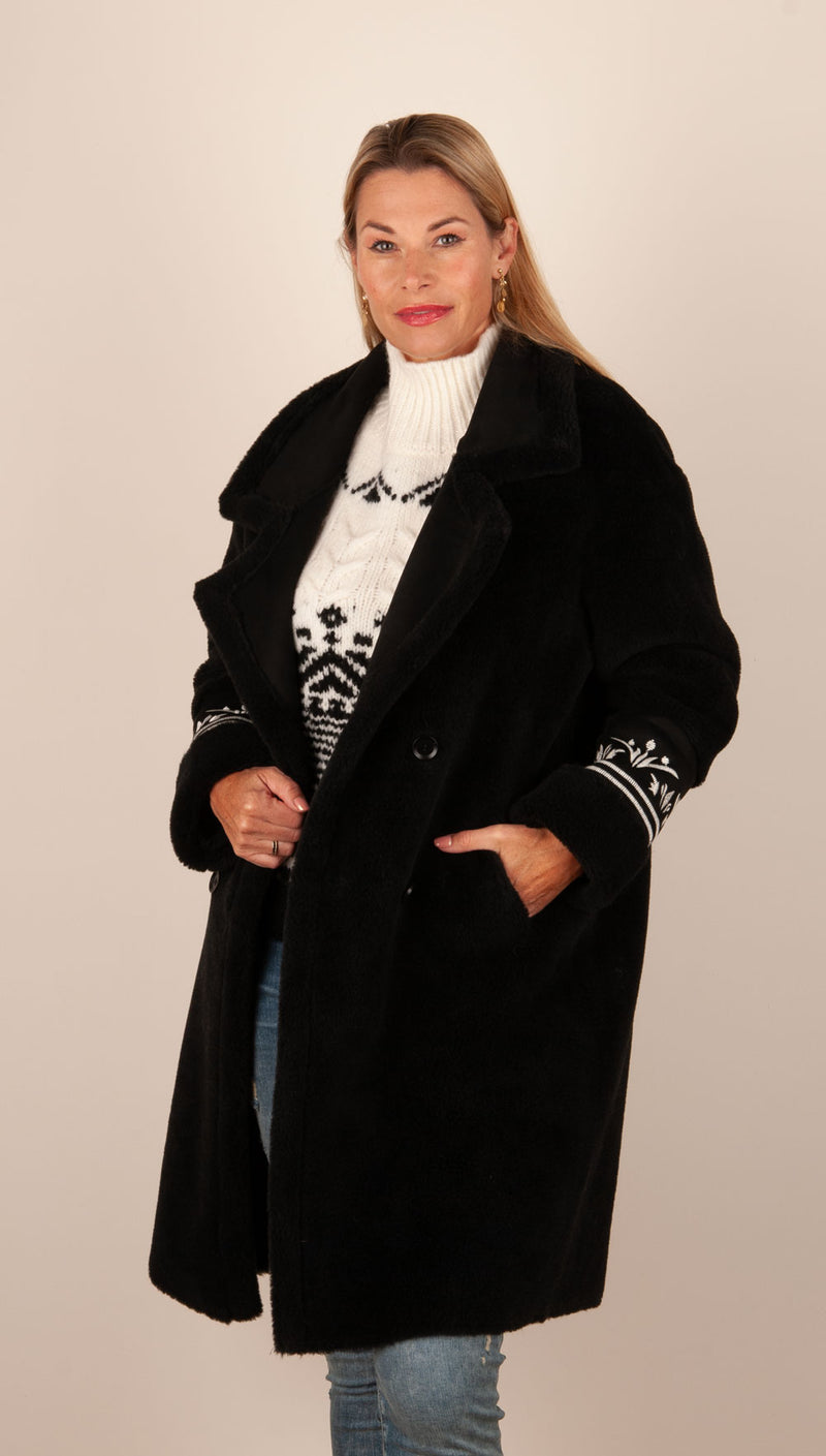 Glox Fake-Fur-Mantel Schwarz