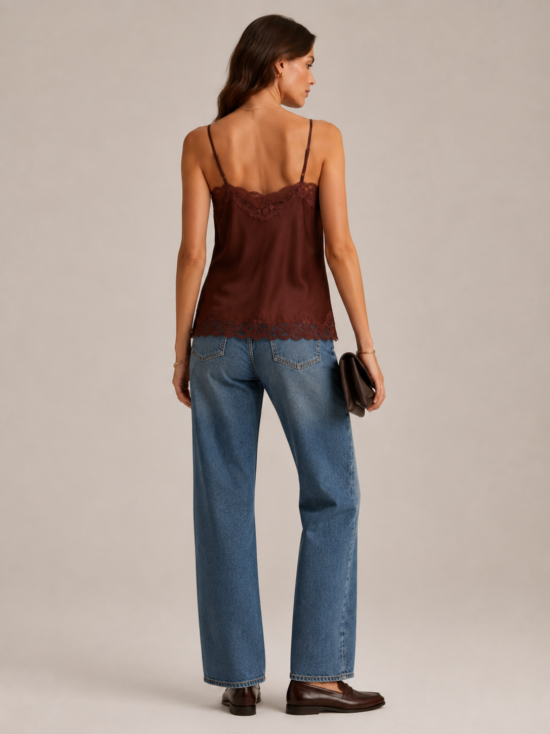 Seidene Spitzen-Camisole „Boudoir-Stil“ Schokobraun