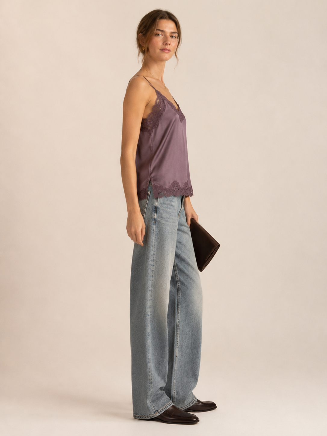 Seidene Spitzen-Camisole „Boudoir-Stil“ Pflaumenton (Plum)