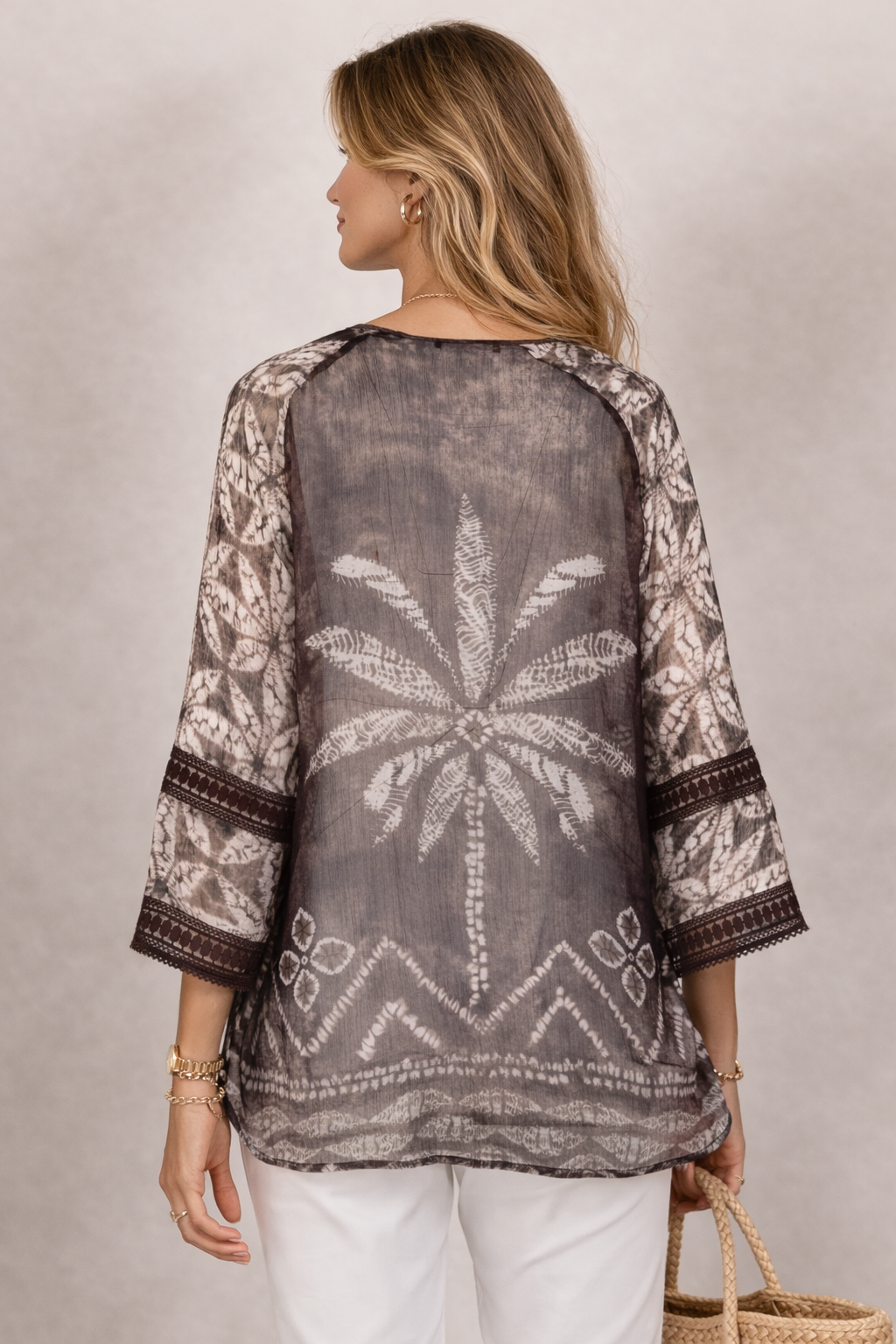 Tunika-Bluse Braun | Weiß