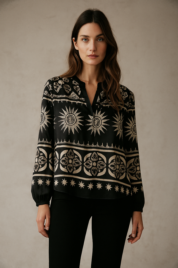 Bluse Schwarz | Creme