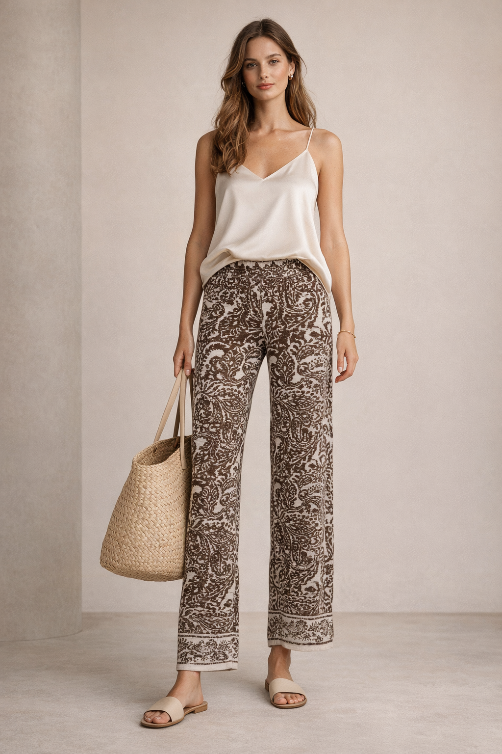 Strickhose "Paisley" Braun | Weiß